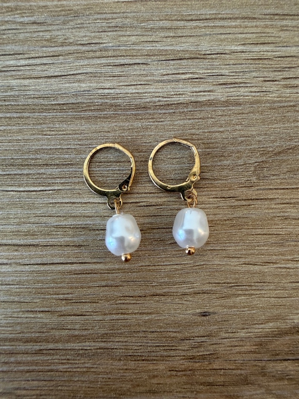 Gold Hoop Earrings with White Baroque Pearl Drops